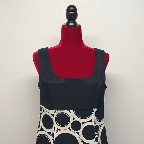 Dressbarn black/ white circles sleeveless zipper depth neck SZ 12 cocktail Dress - Picture 2 of 11